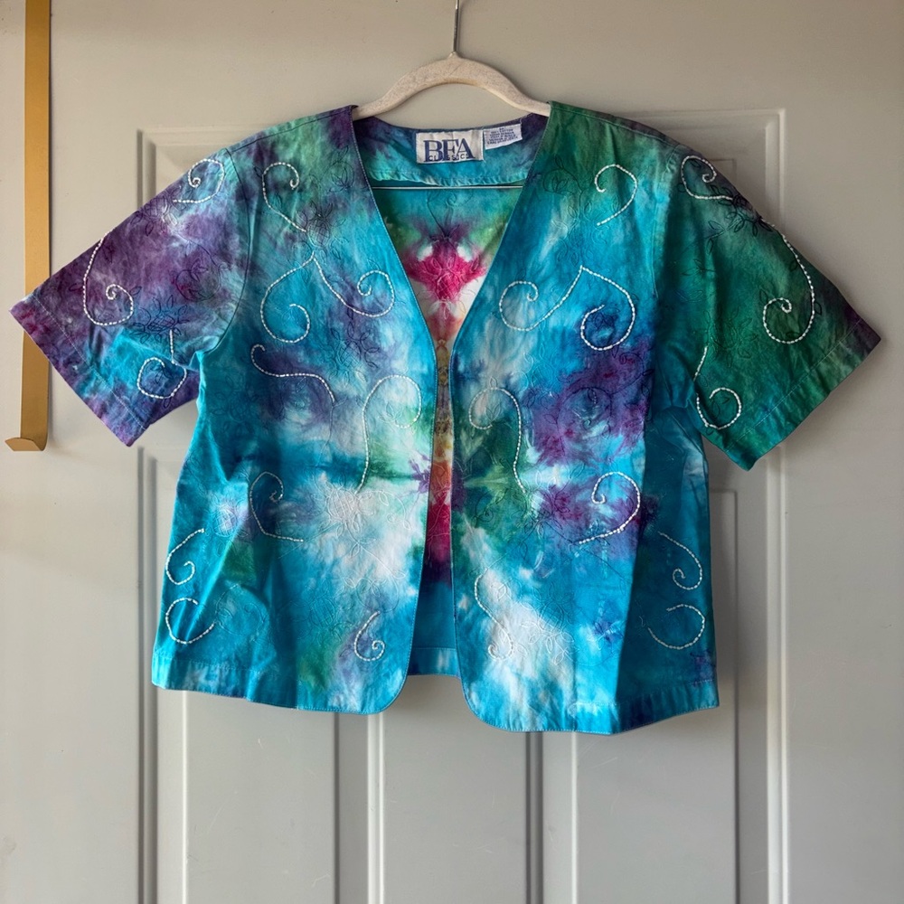 BFA Classics boho tie dye beaded open cardigan size M